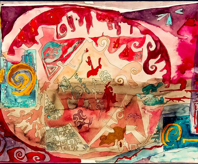 Gods In Chaos - color ink on paper, 64 x 44 cm, 1997.