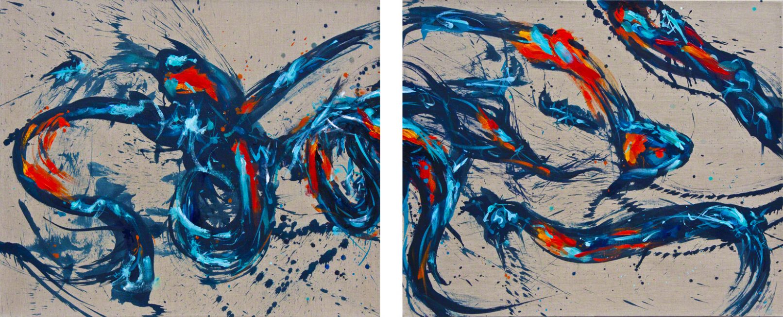 FLOW1&2-REVISITED - diptych - 240 x 100 cm , acrylic on prepared raw canvas, 2014.