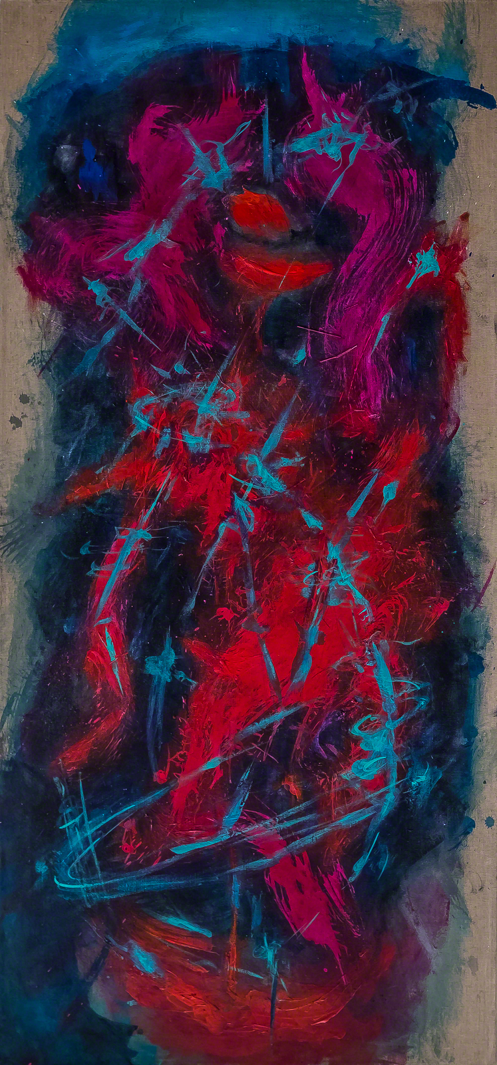 ORBITING - 70 x 150 cm, acrylic on raw canvas, 2020.
